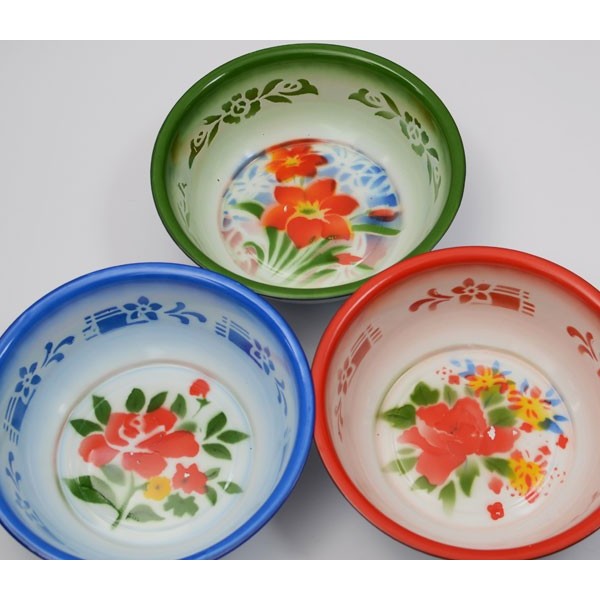 Emaille- Schüssel 36 cm, mit schönen alten chinesischen Blumenmustern