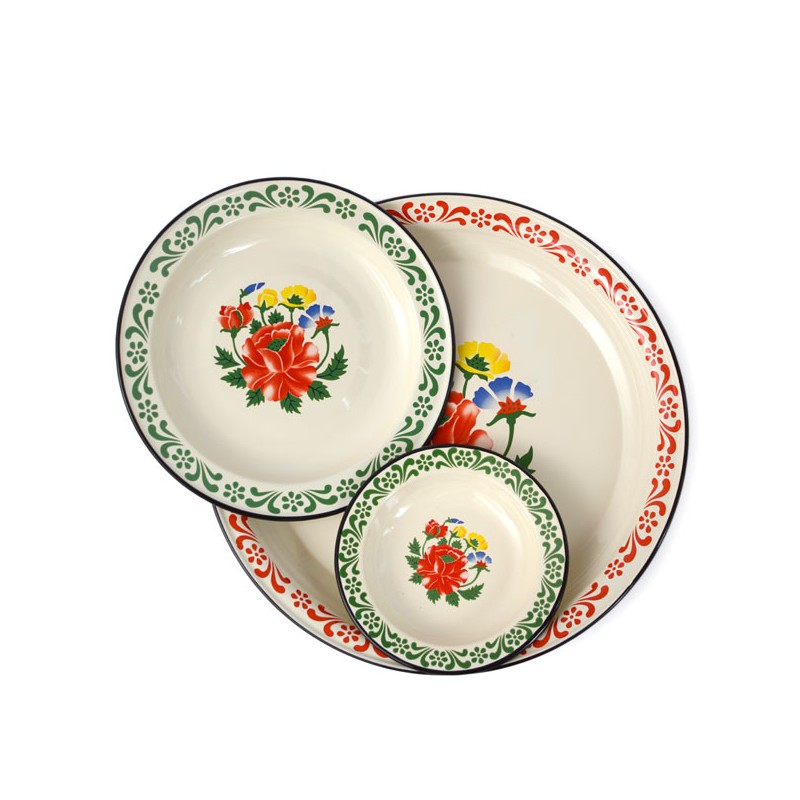 enamel plate with flower decoration