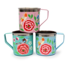Edelstahltasse, im Kashmir-Stil per Hand bemalt