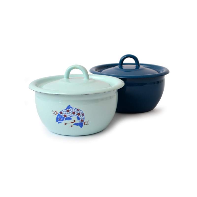 enamel bowl 17 cm with lid