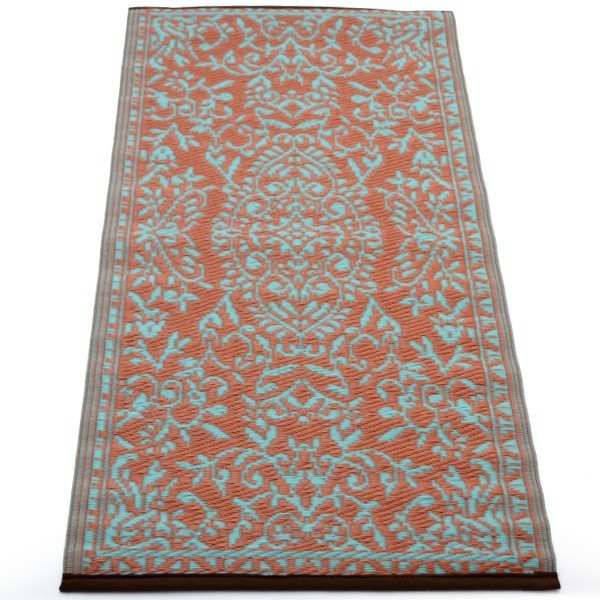 Plastik- Teppich 60x120 cm floral, türkis/orange