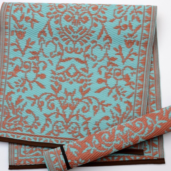 Plastik- Teppich 60x120 cm floral, türkis/orange
