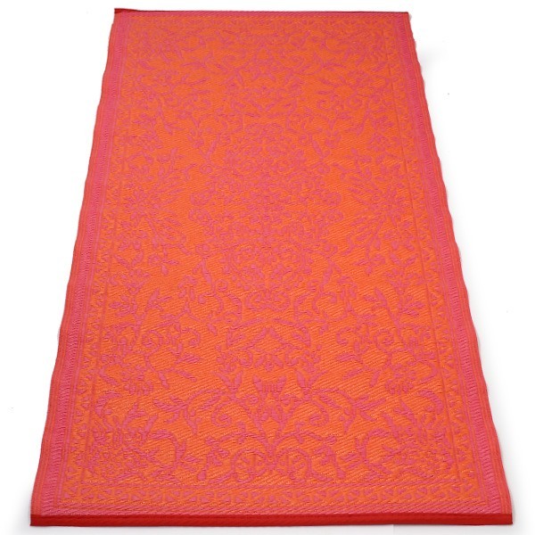 plastic carpet 90x180 cm rolled floral, pink/orange