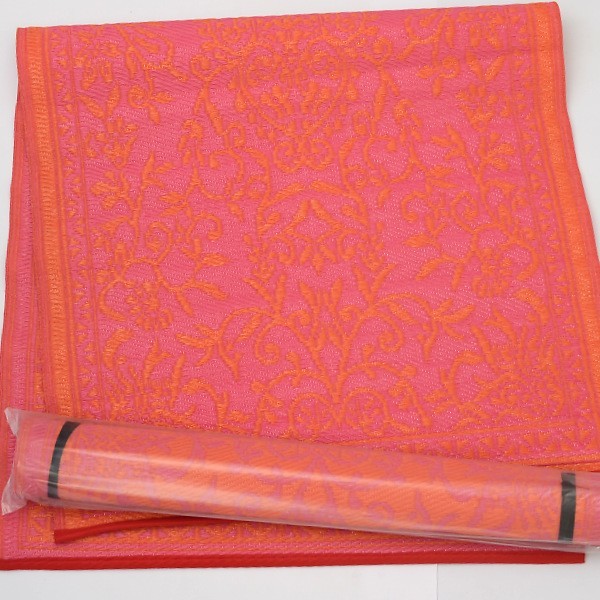 plastic carpet 90x180 cm rolled floral, pink/orange