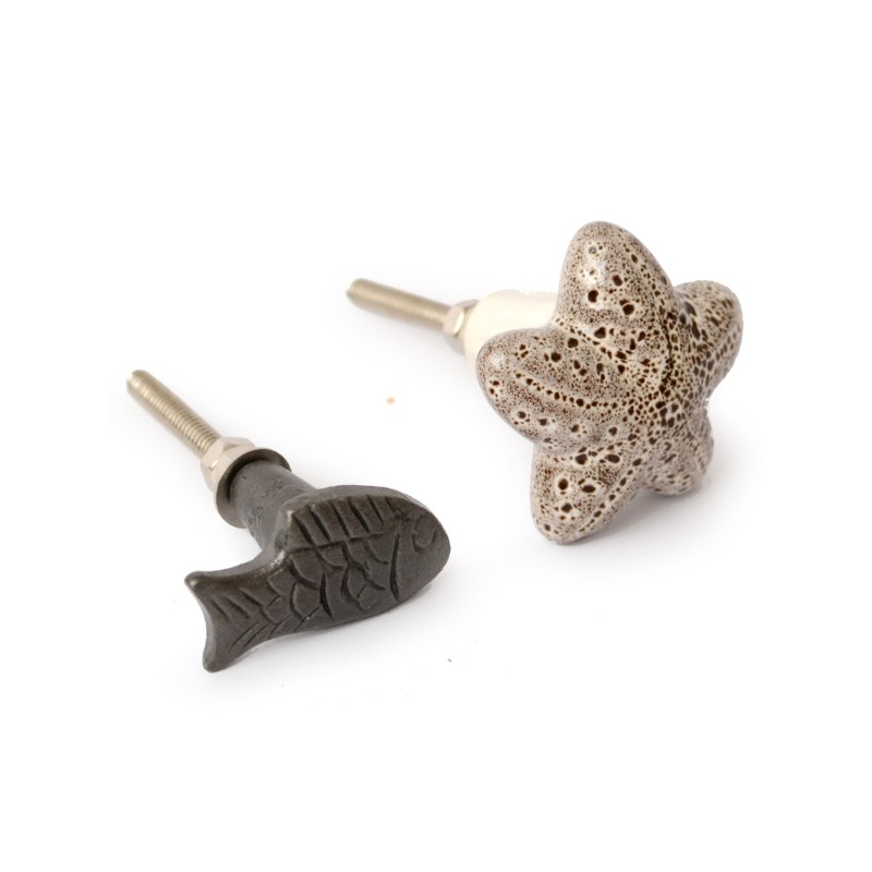 Schubladen- Knauf, Fisch und Seestern