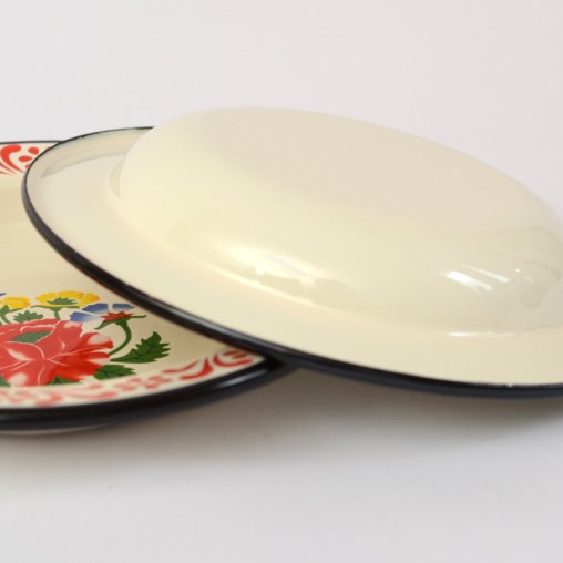 enamel plate with flower decoration