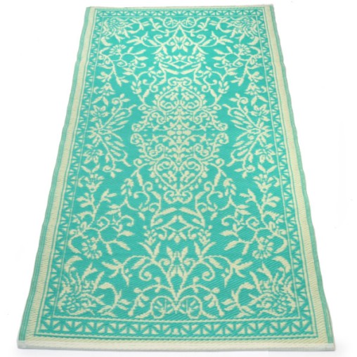 Plastik- Teppich 90x180 cm gerollt floral, türkis