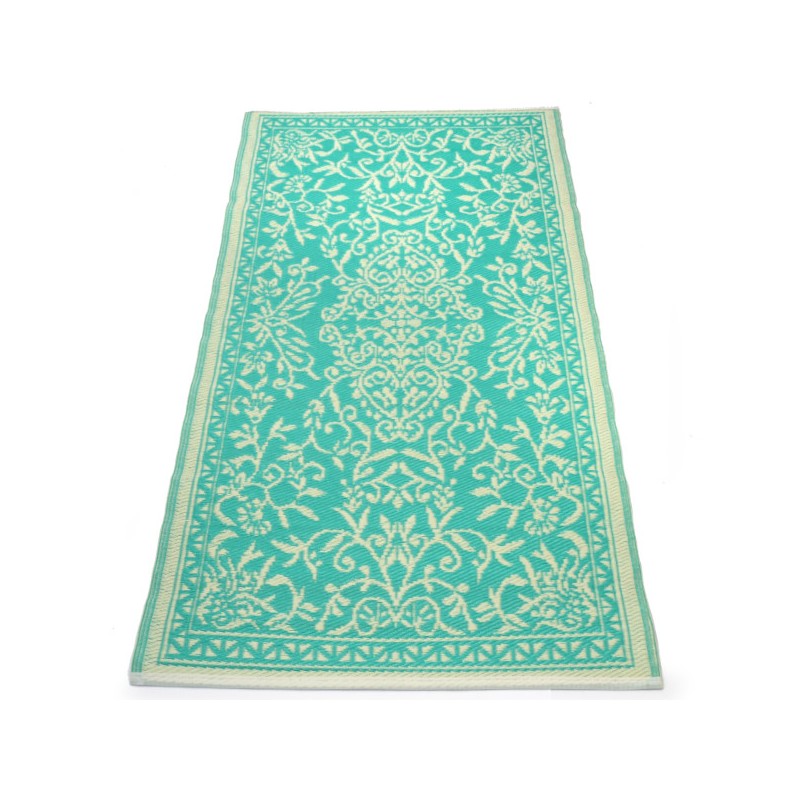 Plastik- Teppich 90x180 cm gerollt floral, türkis