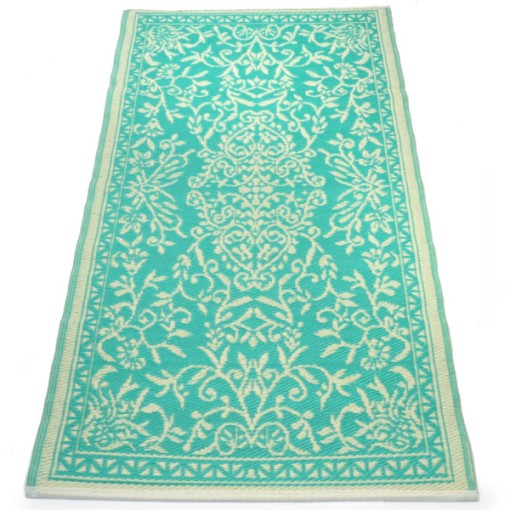 Plastik- Teppich 90x180 cm gerollt floral, türkis